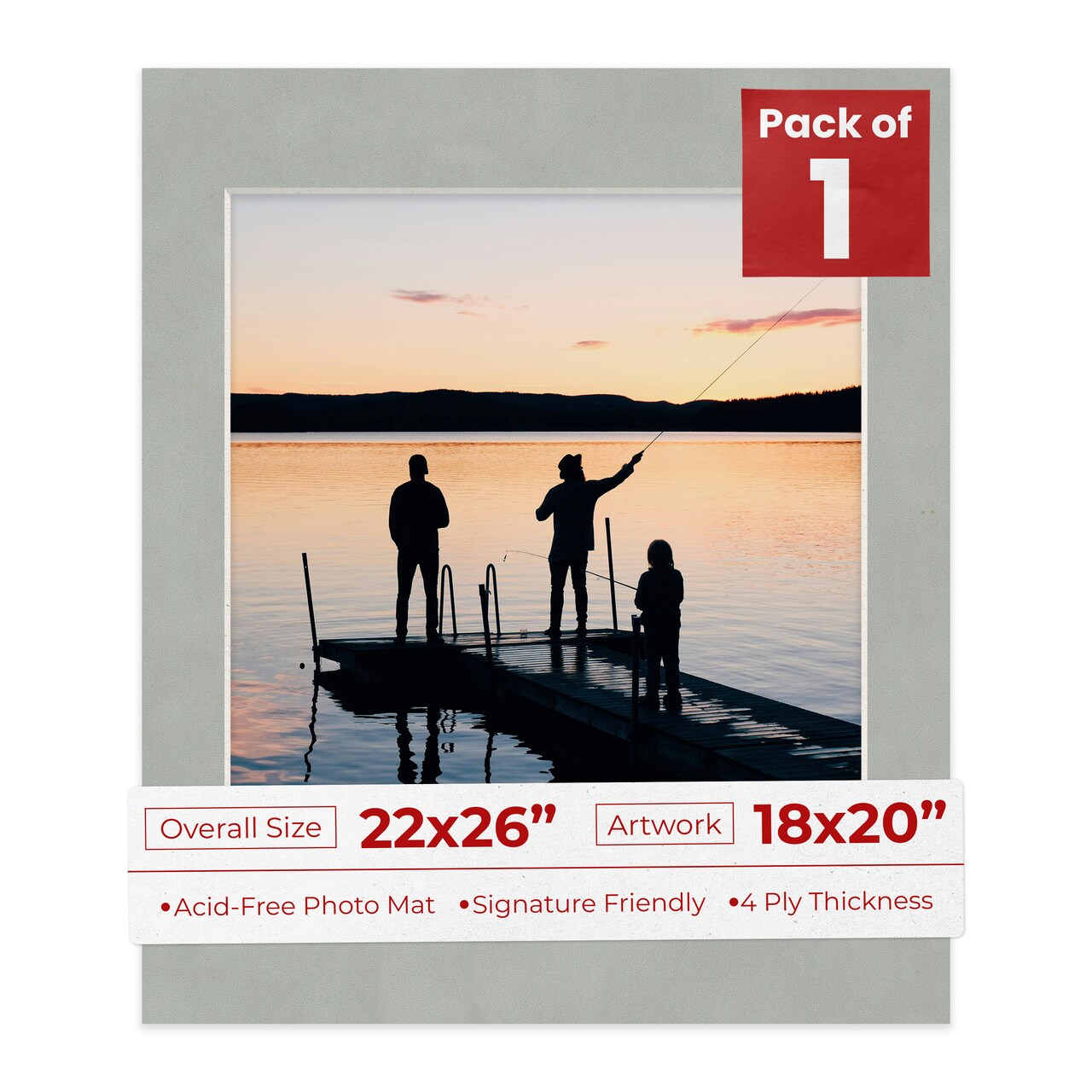 Light Grey Suede Mat Board for 22x26 Frames - Fits 18x20 Photos